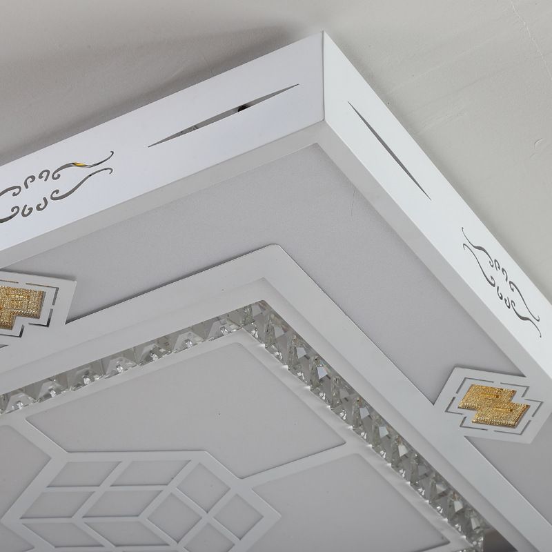 Modernism LED Ceiling Mounted Light  Rectangular Mental Flush Lamp for Living Room with Crystal Accent, Warm Light