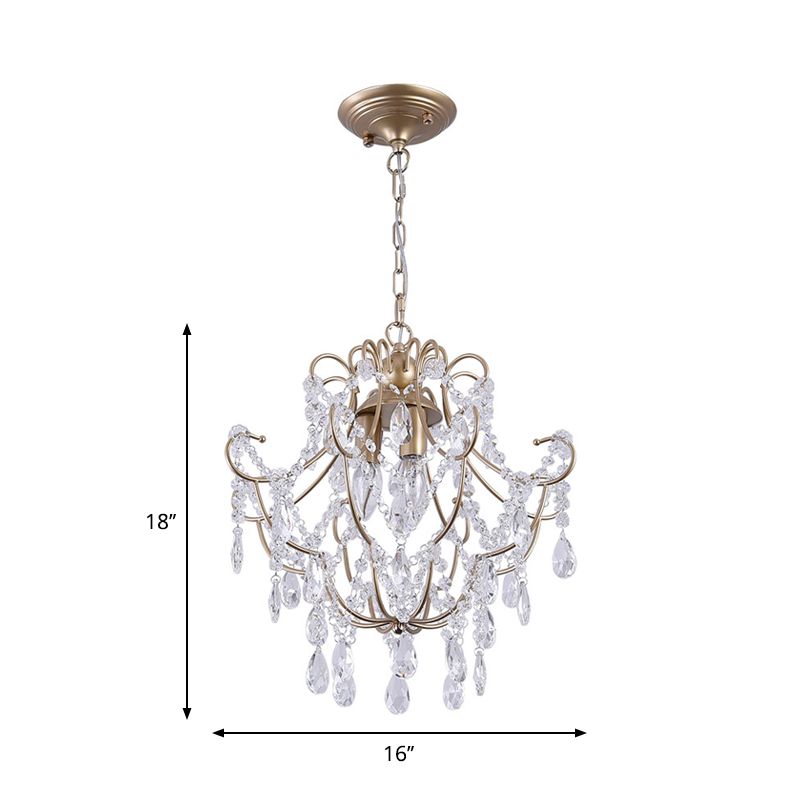 3 Heads Crystal Stands Chandelier Contemporary Gold Curved Arms Living Room Suspension Lighting