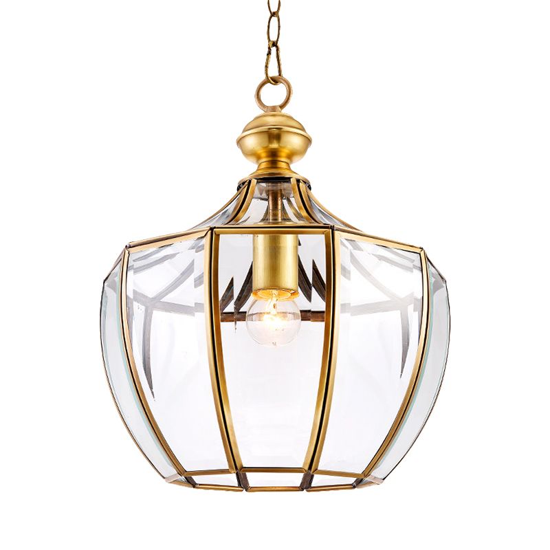 Urn Corridor Suspension Pendant Light Traditional Clear Glass 1 Head Gold Hanging Lamp