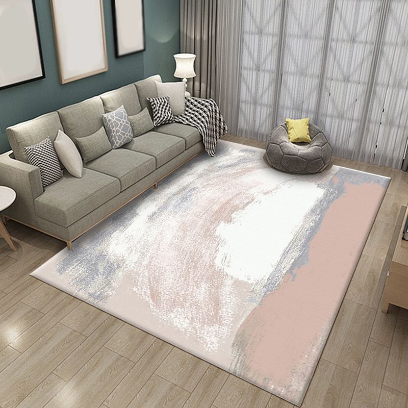 Simple Brushstroke Painting Pattern Rug Modern Rug Polyester Washable Non-Slip Backing Pet Friendly Carpet for Living Room