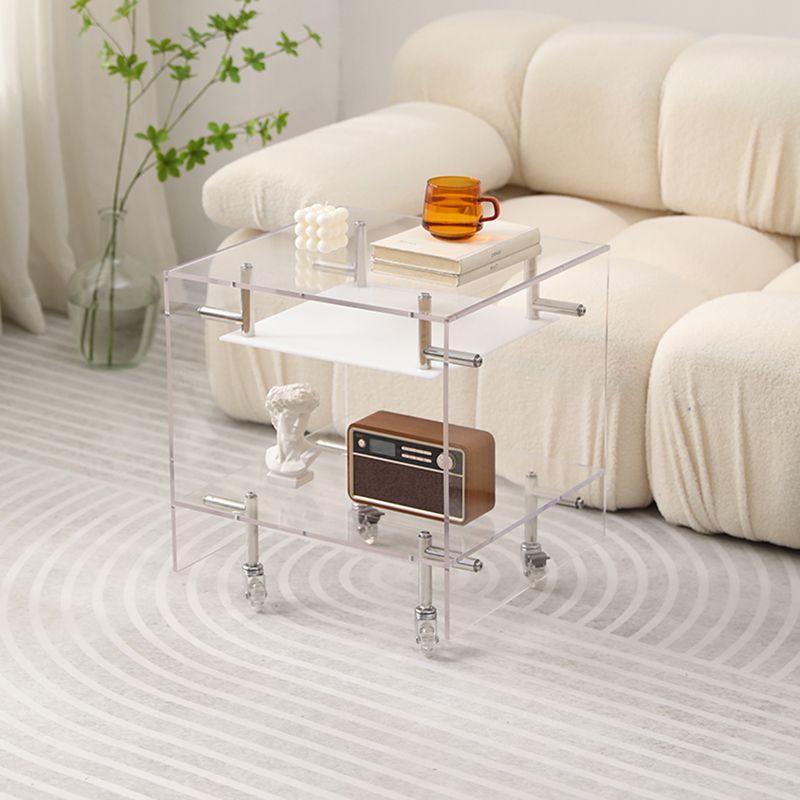 Plastic Rectangular End Table Double Tier Corner Table with Storage
