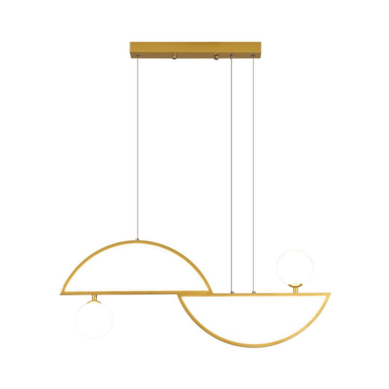 Artistic Semi-Circle Island Light Fixture Metal Dining Room LED Ceiling Pendant Light with Opal Glass Shade
