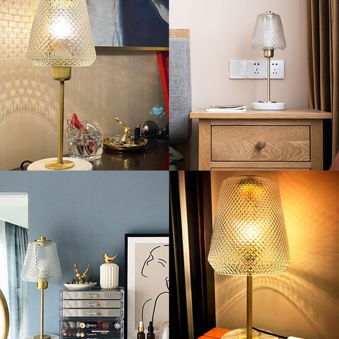 Postmodern Conical Table Lighting Lattice Glass 1 Head Living Room Night Lamp in Gold