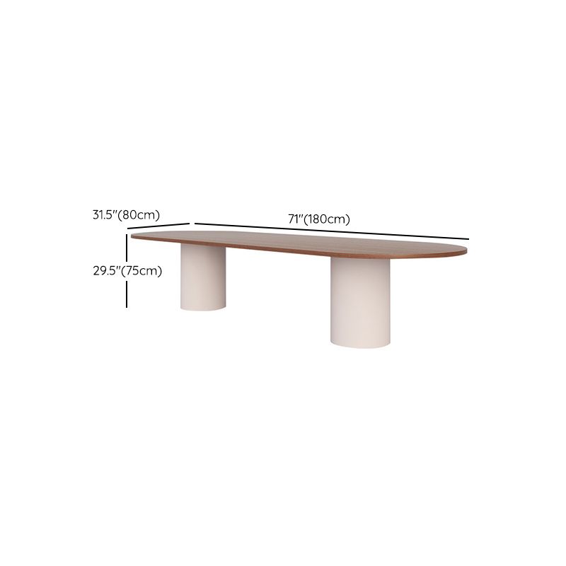 Modern Pine Wood Kitchen Table for Restaurant Oval Dining Table with Double Pedestal
