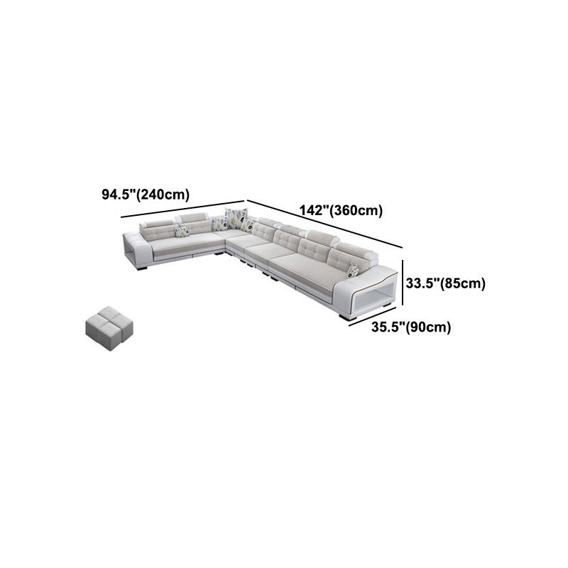 Modern Style Sectional Tufted Back Ramp Armrest White Storage Rack Sofa