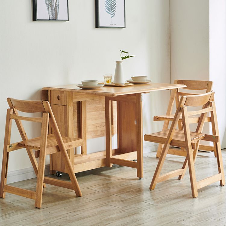 Mid-Century Modern Rectangle Dining Table Rubberwood Solid Wood Drop-Leaf Table