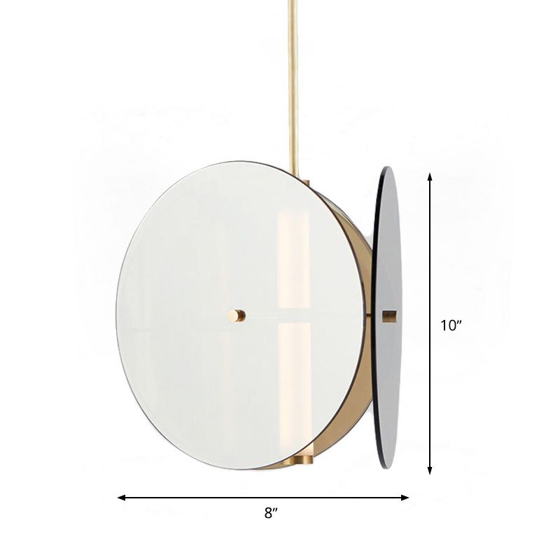 LED Dining Room Pendant Light Modern Gold Hanging Lamp with Round Amber Glass Shade