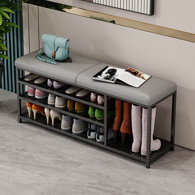 Modern Entryway Bench Cushioned Metal 12.5 Inch Width Seating Bench with Storage