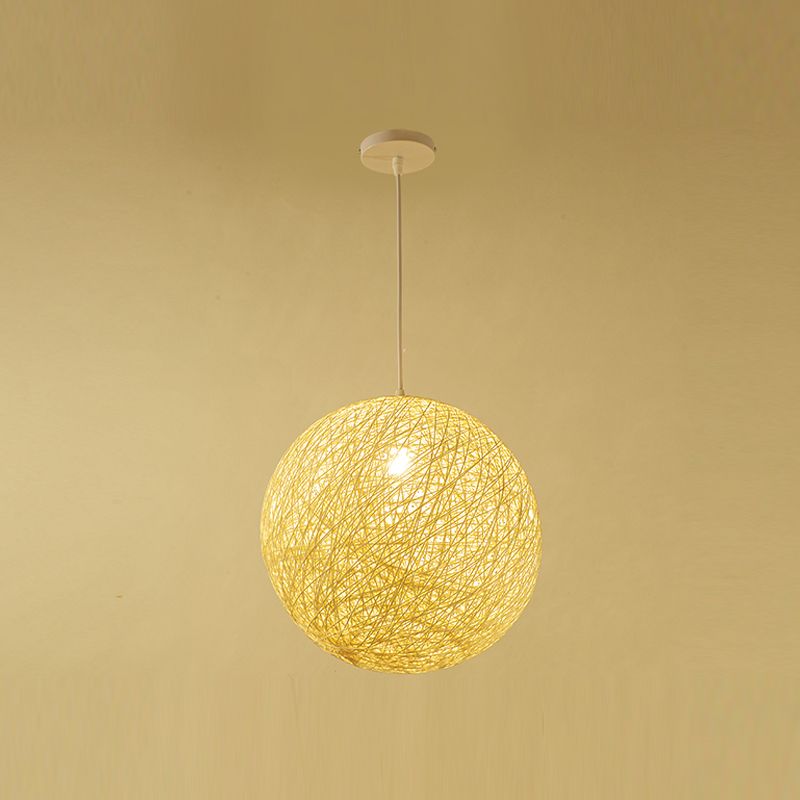 Rattan Sphere Hanging Light Fixture Artistic 1-Light Suspension Pendant for Living Room