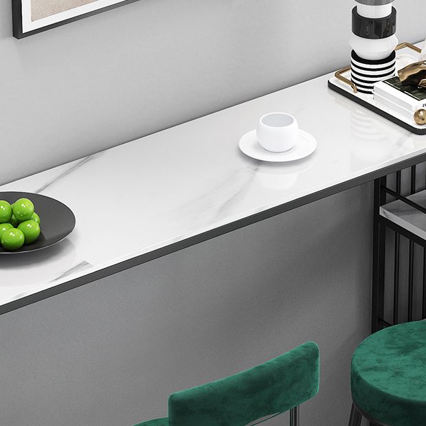 Industrial Iron Bar Table Faux Marble White Specialty Top 41.3"H Bistro Table with Storage