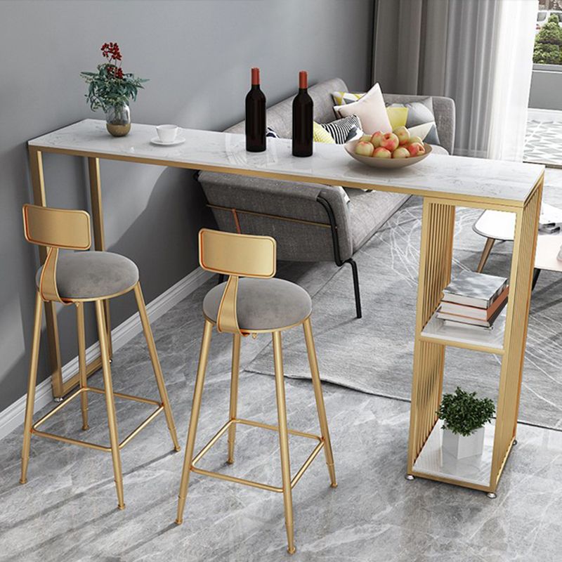 Industrial Style Rectangle Bar Table Faux Marble Double Pedestal Bar Dining Table