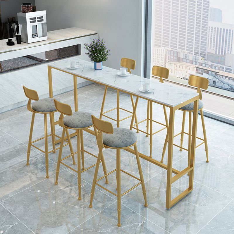 Glam Rectangle Counter Table White and Gold Trestle Stone Dinette Table