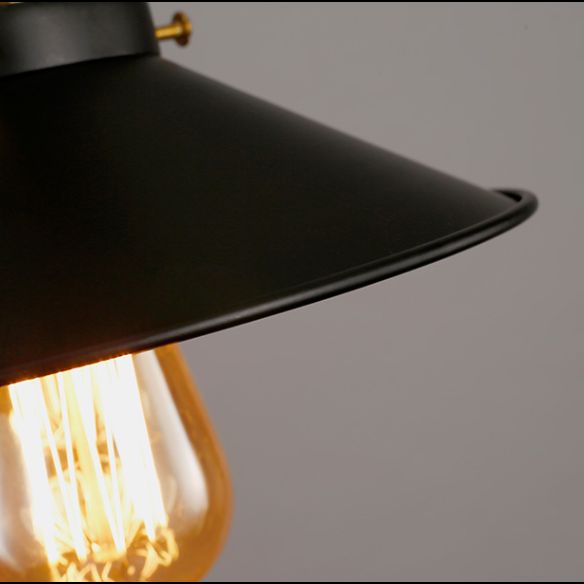 Semi Flush Anhänger leichter Vintage Style Hall Halbflush Mount Light mit Kegelmetallschatten in Schwarz