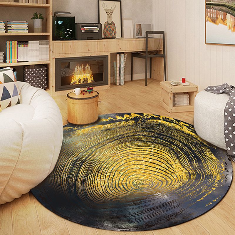 Round Deck Pattern Carpet Polyester Modern Indoor Rug Stain Resistant Area Carpet for Living Room