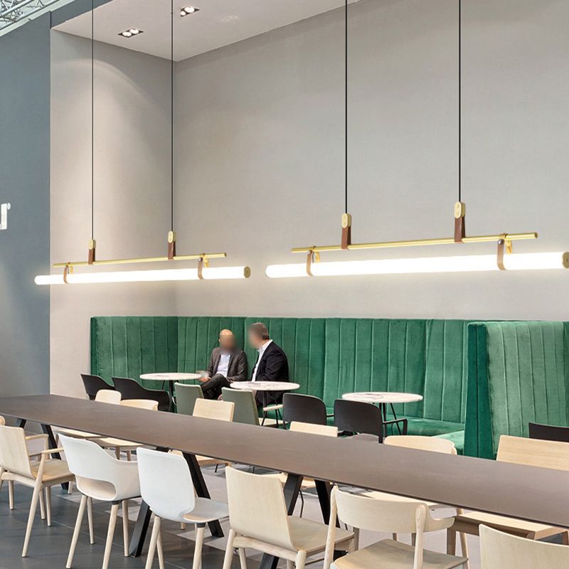 Modern Metal Island Lights Linear 1-Light Restaurant LED Hanging Lamp with Acrylic Shade