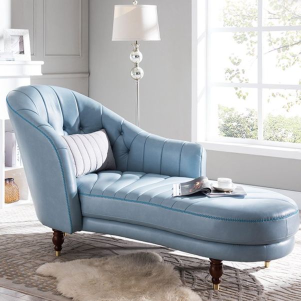 Living Room Chaise Square Arms Modern Leather Upholstered Chaise Lounge