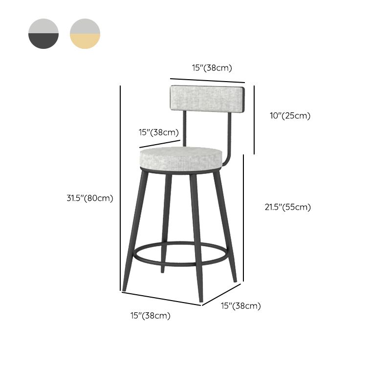 Modern Style Linen Counter Stool Round Low Back Bar Stool with Footrest