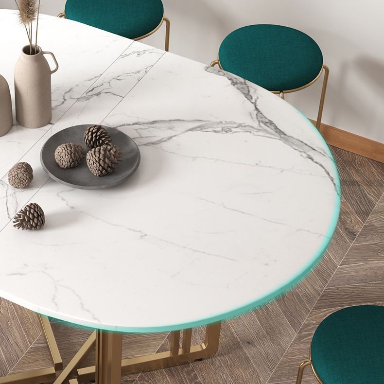 Foldable Artificial Wooden Top Table Extendable Round Kitchen Table with Trestle Base