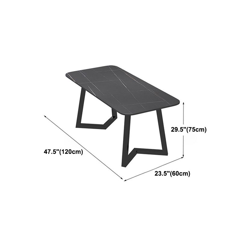 Industrial Style Dining Table Rectangle Sintered Stone Black Table with Metal Base