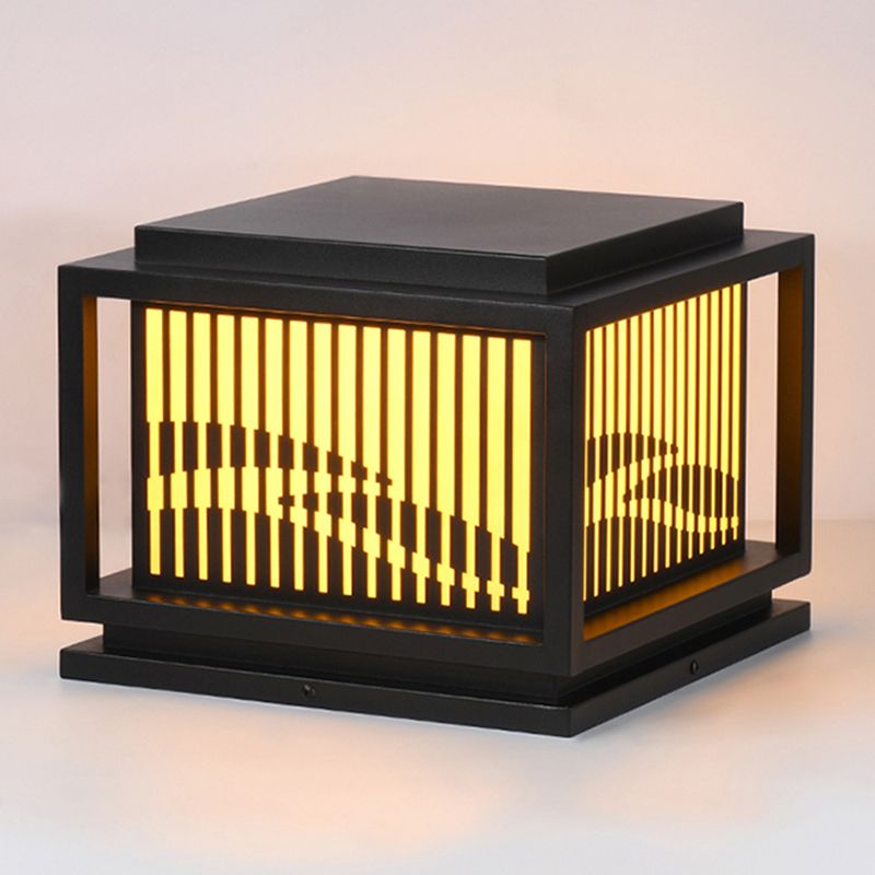 Square Black Pillar Lamp Waterproof Outdoor Light with Metal Shade for Garden