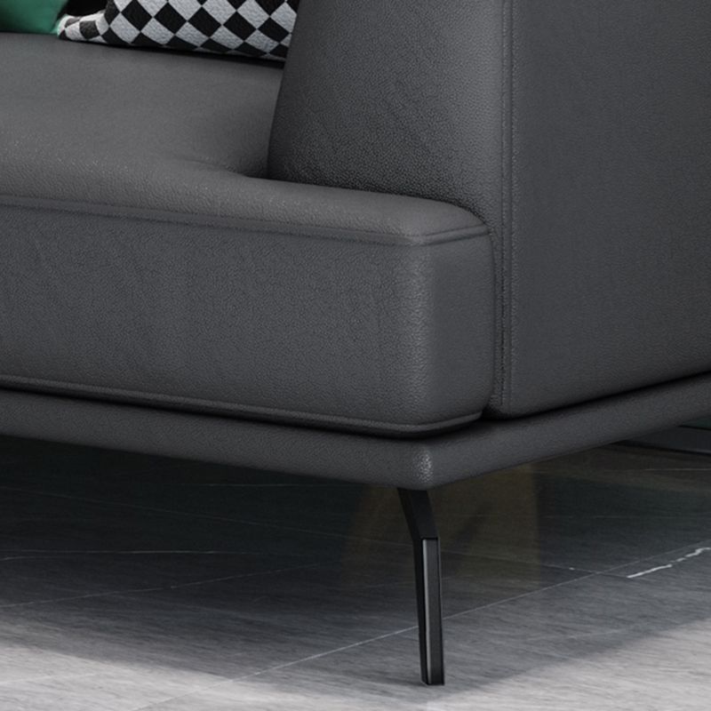 Stain Resistant Stationary Faux Leather Living Room Square Arm Standard Dark Gray Sofa