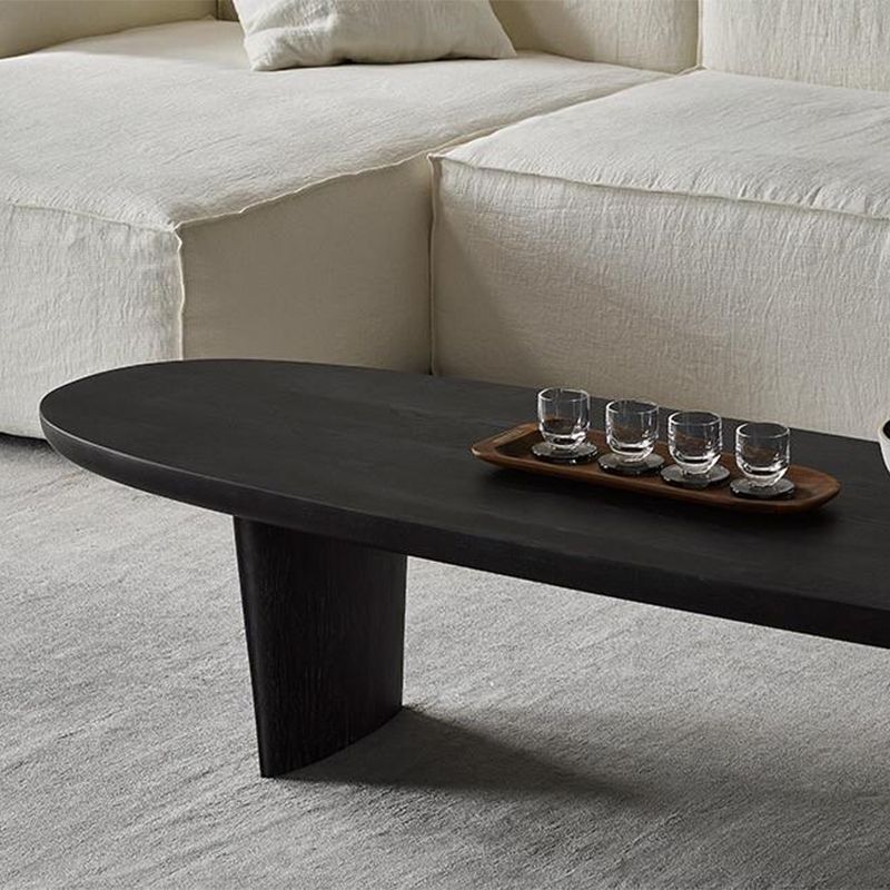 Scandinavian Oval Wood Coffee Table 15.75"H 2 Legs Cocktail Table