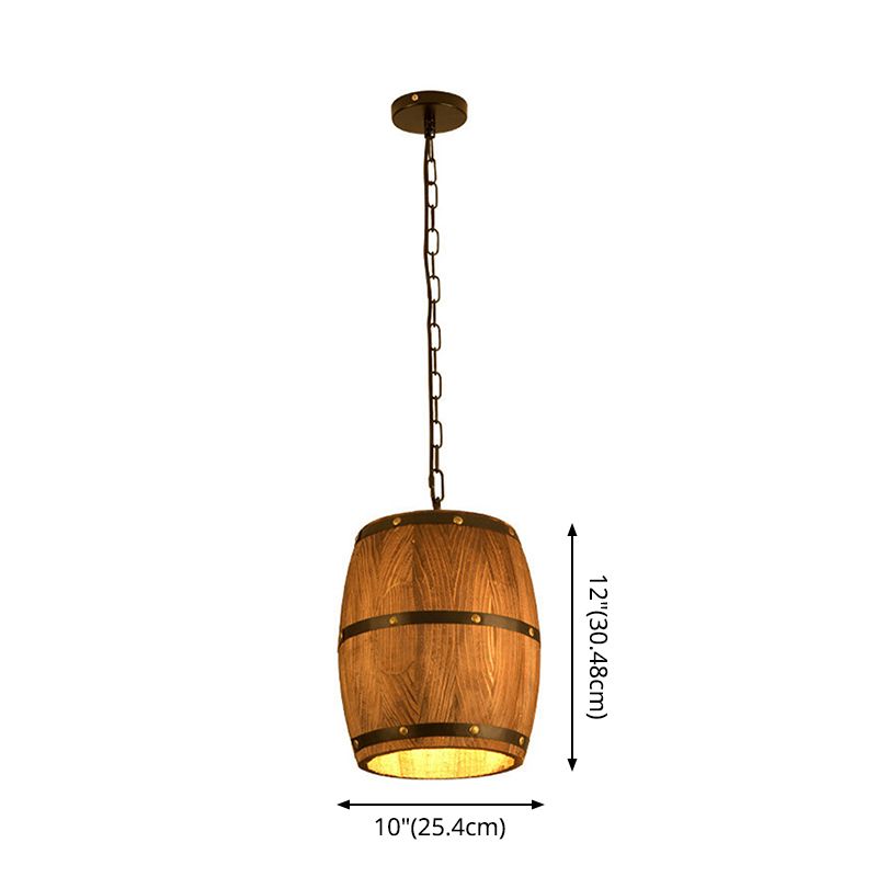 Brown 1 Light Drop Pendant Industrial Wood Bucket Hanging Lights for Bar