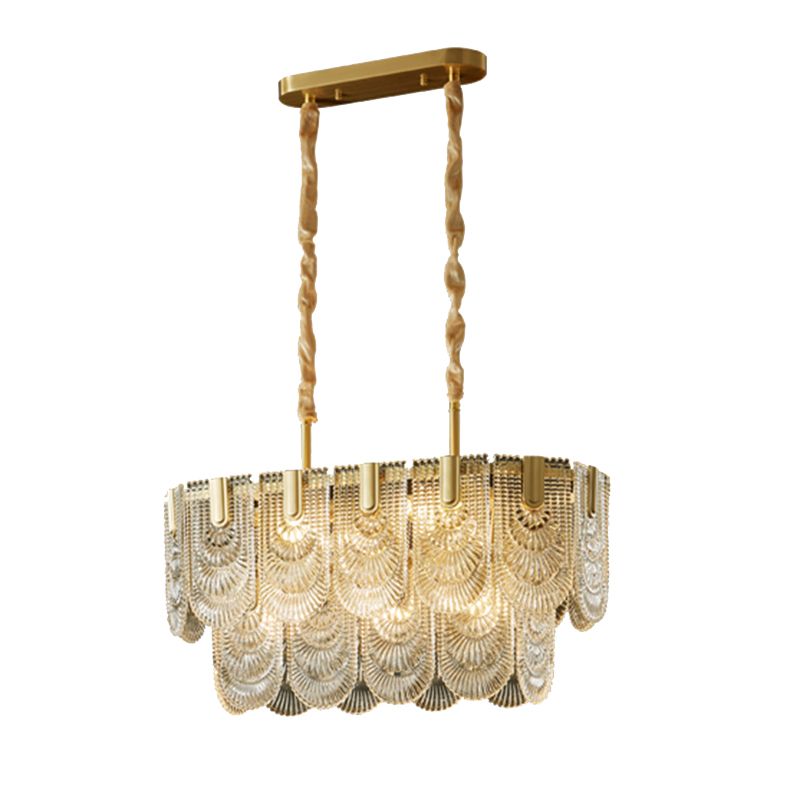 Modern Metal Pendant Light Oval Shape Island Light with Glass Shade for Living Room