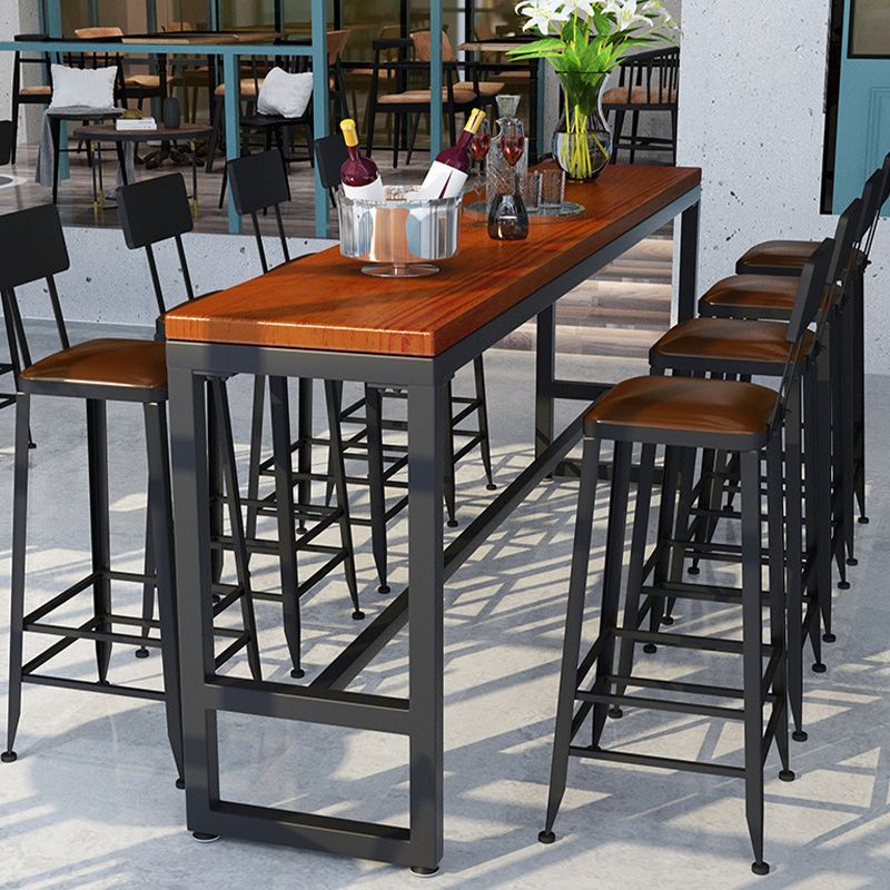 Trestle Base Dining Table Rectangle Brown Solid Wood Bar Table for Kitchen Living Room