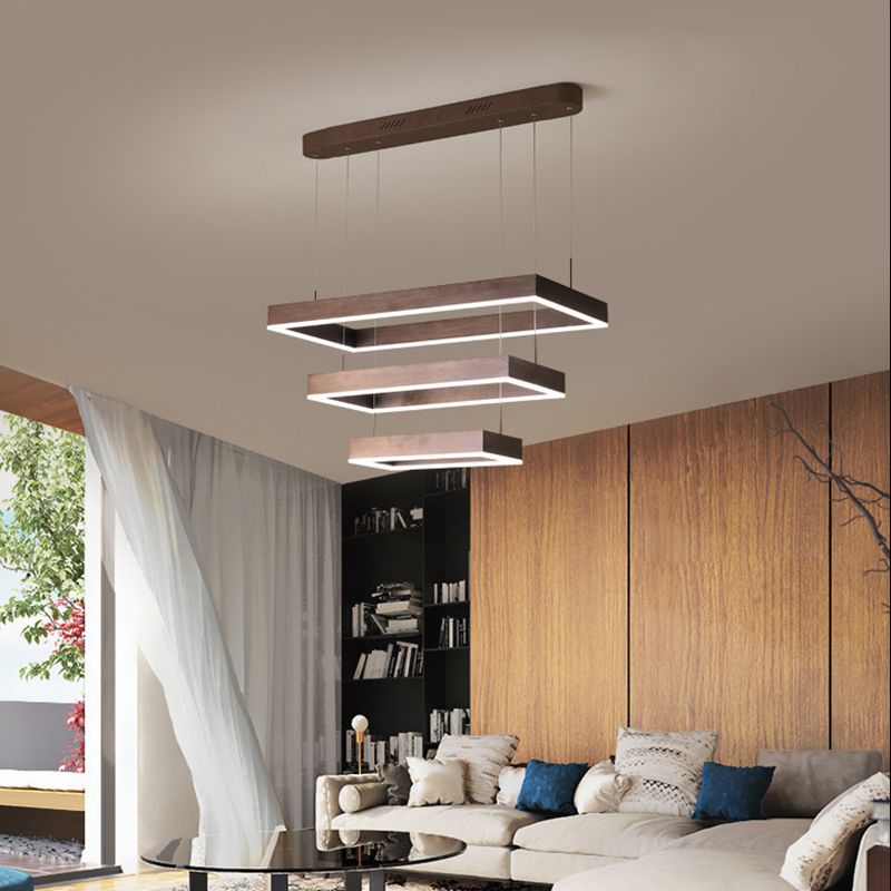 Minimalist Squared Hanging Ceiling Light Metal Living Room LED Chandelier Pendant Light in Coffee