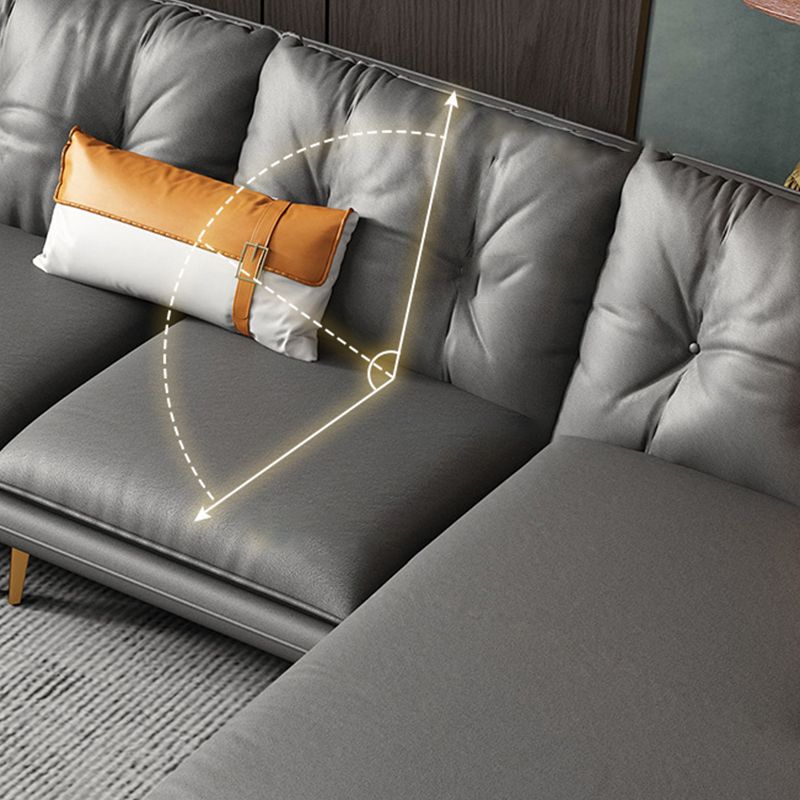 Modern 4-seat Faux Leather Sofa & Chaise Grey Sloped Arm Sofa