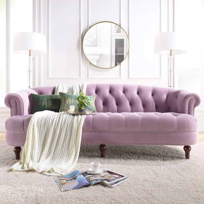 Classic Glam 3-seater Sofa  Rolled Arm Couch with Tufted Back for Living Room