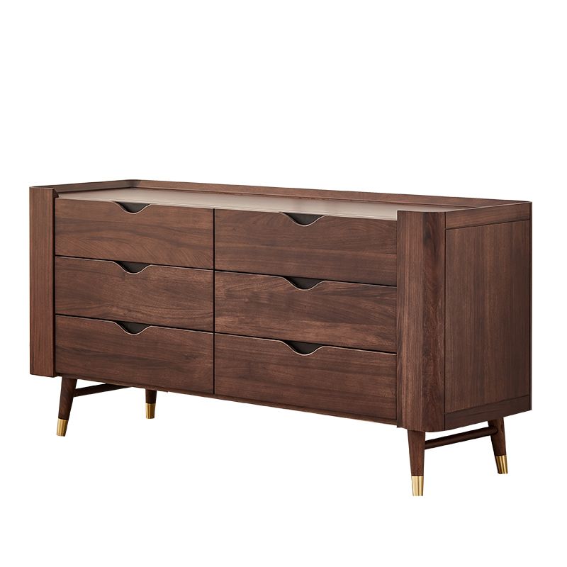 Mid-Century Modern Brown Accent Chest with 6 Soft Close Drawers