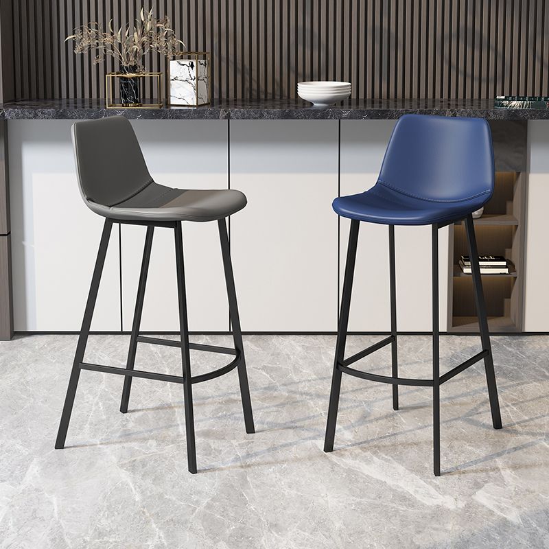 Modern Armless Footrest Bar Stools PU Leather Low Back Barstool
