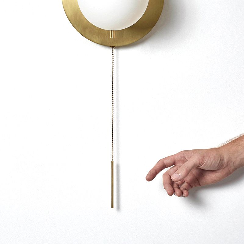 Round Shade 1 Light Wall Light Modern Style Glass Wall Light Sconce in Brass