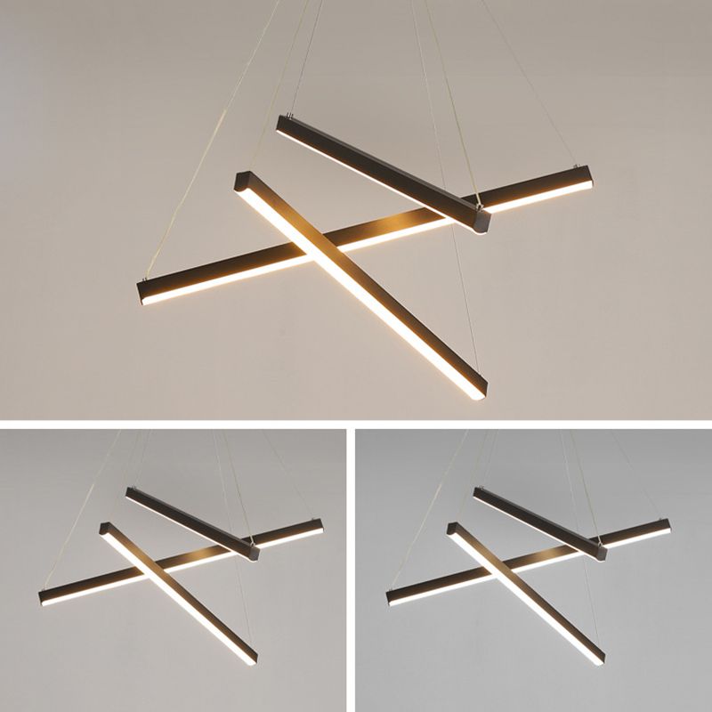 Zwarte sticks led kroonluchter licht nieuwheid minimalistische metalen suspensielamp voor lobby