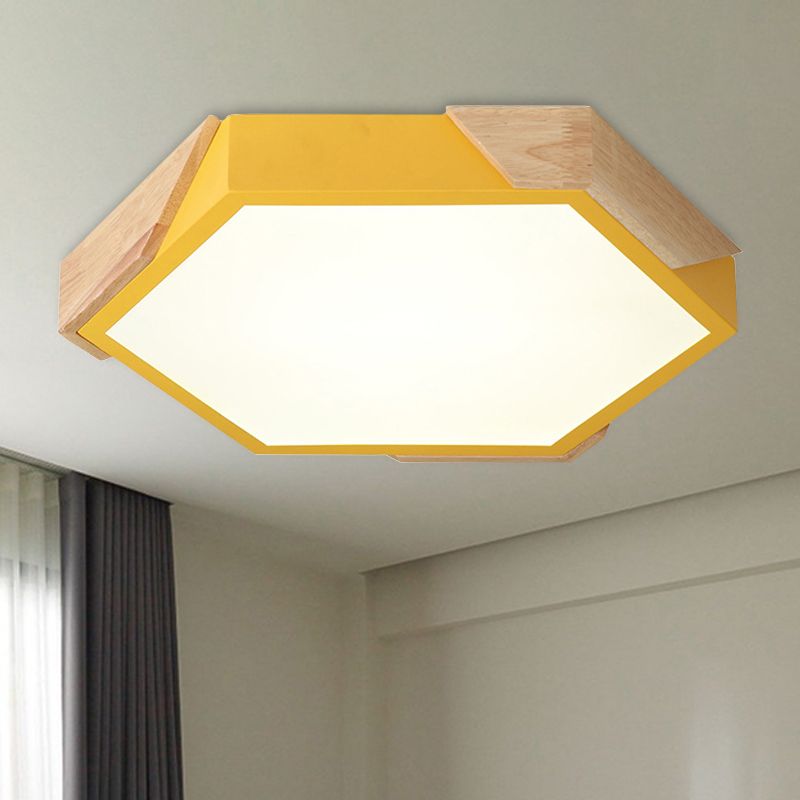 Slim Panel Hexagon Plafond Licht Macaron Loft Acryl LED Groen/Pink/wit/Geel Flush Mount Light in Warm Licht voor Kindergarten