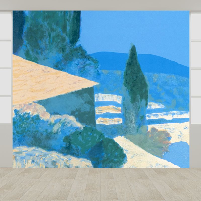 Modern Aesthetics Hills Scene Mural Wallpaper Blue Nature Landscape Wall Covering