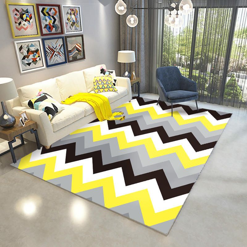 Distinctive Graphic Pattern Area Rug Contemporary Aesthetic Indoor Rug Polyester Anti-Slip Backing Carpet for Home Decoration