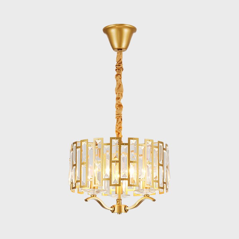 3/4 têtes tambour lampe suspendue traditionnelle cristal en orage or de lustre intégré à des rouleaux, 16 "/19,5" W