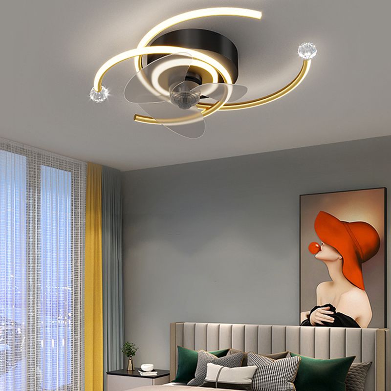 Élégant plafond moderne lampe à fans de la lampe métallique LED Semi Flush Mount Light Light
