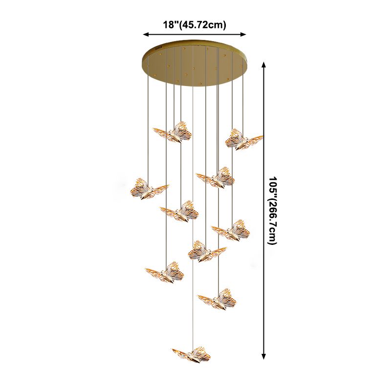 Luz de colgante de clúster de mariposa acrílica Estilo moderno Multi luces transparentes Luz de techo colgante