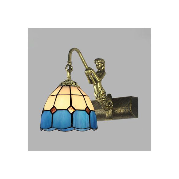Dome Wall Light Fixture 1 Head Blue/Clear Glass Baroque Sconce Lighting with Mermaid Backplate