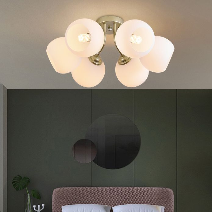 Shade Spherical Flush Mount Lighting Modern Style Opal Verre Semi-Flush Mount Light For Bedroom