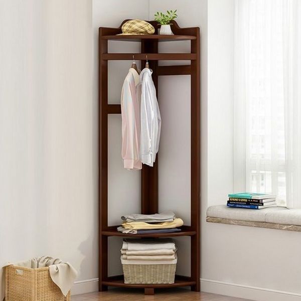 Wooden Coat Rack Two Storage Shelves and Hanging Rail Hall Stand Coat Rack