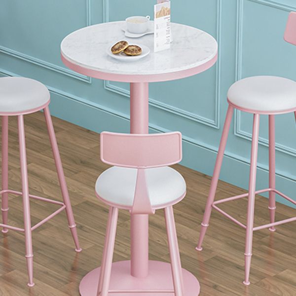 Industrial Metal Pink Bar Table Marble White 23.6"W Top Bistro Table for Cafe