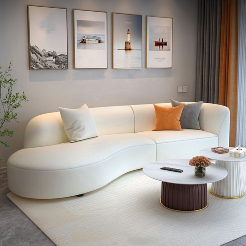 Sloped Arm Curved Sectional Modern Faux Leather White Sectional