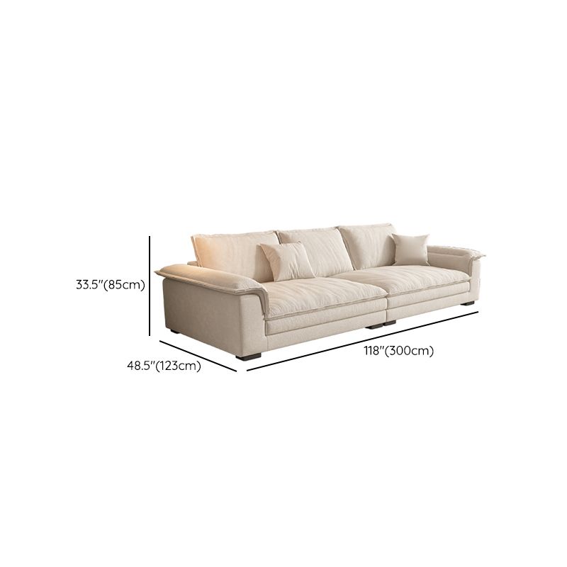 Contemporary Solid Wood Pillow Top Arm Stain Resistant Fabric Sofa in Beige