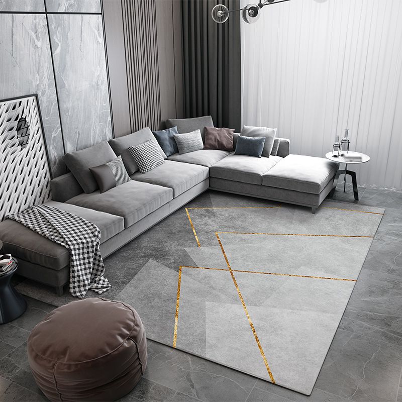 Gray Modern Rug Polyester Color Block Rug Washable Rug for Living Room