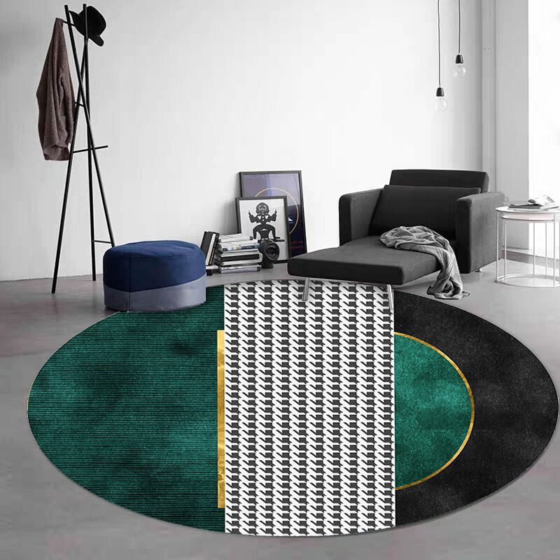 Green Black Graphic Rug Polyester Modern Rug Non-Slip Backing Rug for Living Room